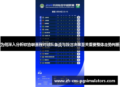 为何深入分析欧协联赛程对球队备战与投注决策至关重要整体走势判断